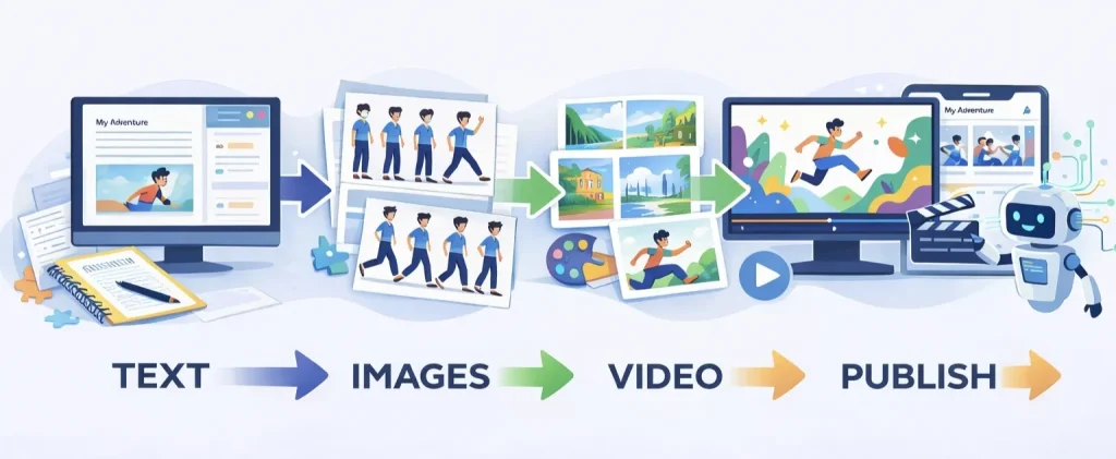 Text to Images to Video to Publish