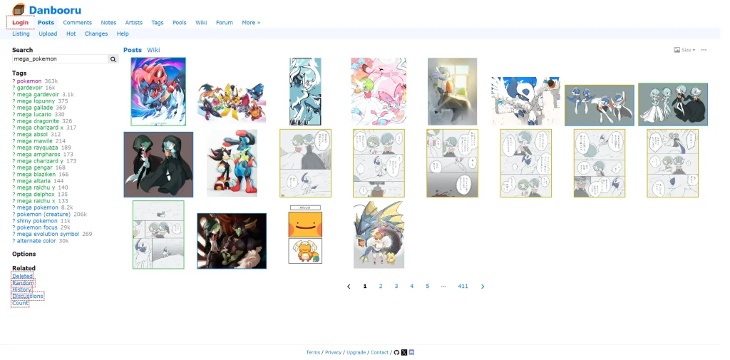 screenshot of Danbooru website