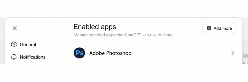 ChatGPT'de Adobe Photoshop'u seçin.